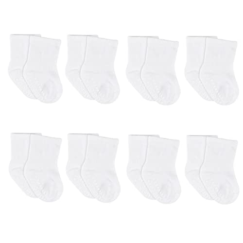 Gerber Baby Girls 8-pack Wiggle-proof Jersey Crew Socks, White, 0-6 Months US