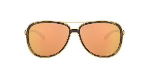 Oakley Women's OO4129 Split Time Aviator Sunglasses, Brown Tortoise Gold/Prizm Rose Gold Polarized, 58 mm