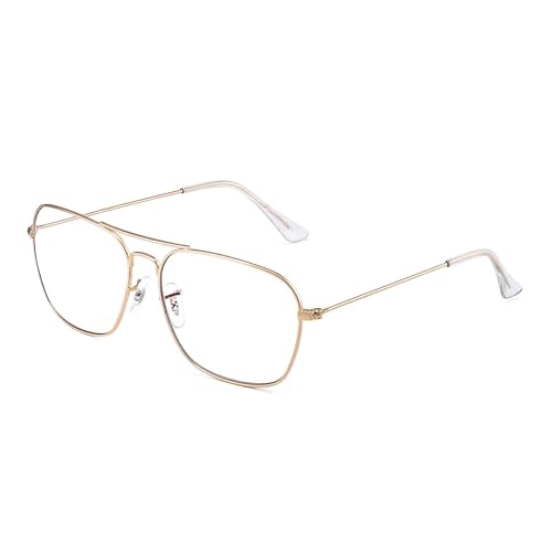 JM Aviator Computer Blue Light Blocking Glasses, Square Eye Protect Video Eyeglasses Anti Glare Men Women (Gold Frame Clear Temple Tips)