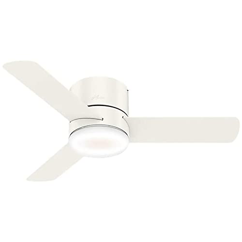 Hunter Fan Company 44' LED Kit 59452 Low Profile 44 Inch Ultra Quiet Minimus Ceiling Fan and Energy Efficient Light with Remote Control, Fresh White Finish