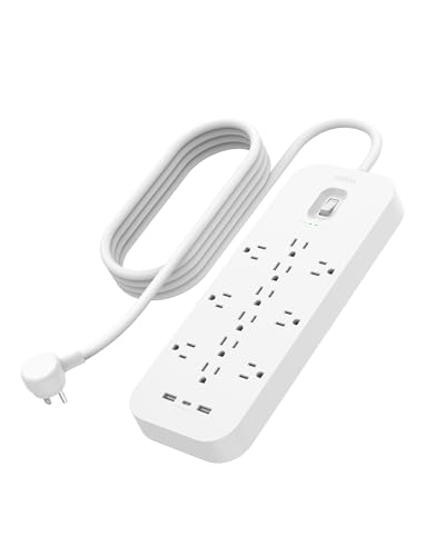 Belkin 12-Outlet Surge Protector Power Strip w/ 12 AC Outlets, 2 USB-A Ports, and 1 USB-C Port, 6ft Cable, UL-listed w/ Overload & Overvoltage Protection + On/Off Switch - 4,000 Joules of Protection