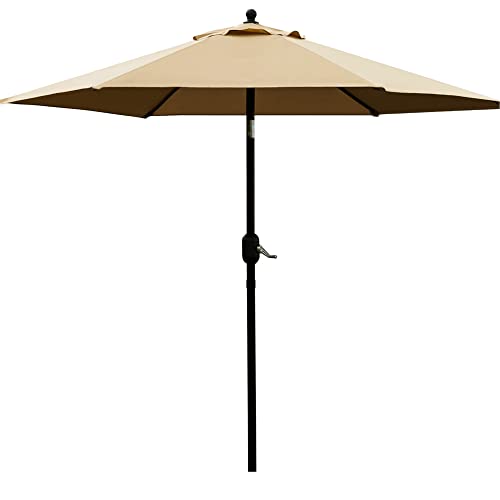 Sunnyglade 7.5' Patio Umbrella Outdoor Table Market Umbrella with Push Button Tilt/Crank, 6 Ribs (Tan)