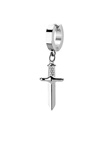 iJewelry2 Dangle Dagger Sword Silver-tone Stainless Steel Huggie Hoop Helix Earring Piercing
