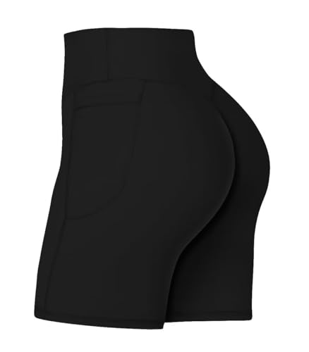 Sunzel No Front Seam Biker Shorts for Women with Pockets, Yoga Workout Gym Bike Shorts with Tummy Control 8' Black X-Large