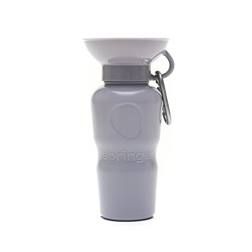 Springer Dog Water Bottle | Portable Travel Water Bottle Dispenser For Dogs - As Seen on Shark Tank | Patented, Leak-Proof Bottles Fill Bowl With Water - Ideal for Walking | BPA-Free 22oz Gray
