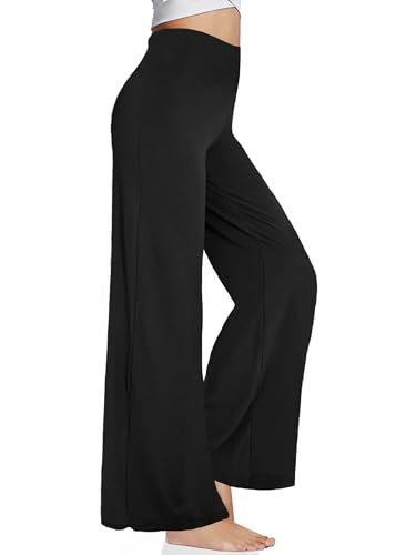 QGGQDD Wide Leg Yoga Pants for Women - Palazzo Black High Waisted Plus Size Flowy Lounge Pants