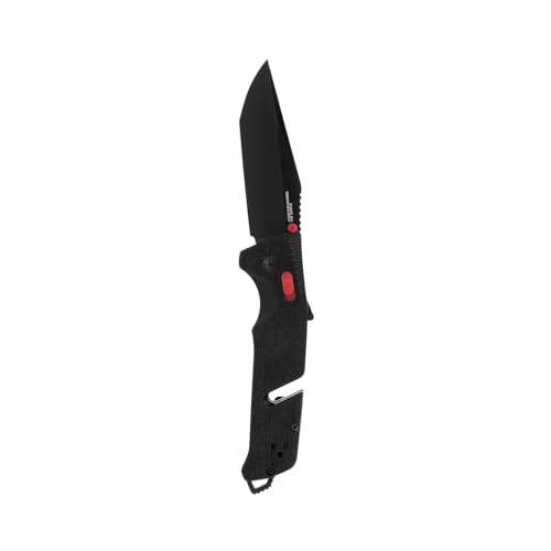SOG Trident at Ambidextrous Professional Tanto Folding Knives | Heat-Treated CRYO D2 3.75' Stainless Steel Blade, Black/Red