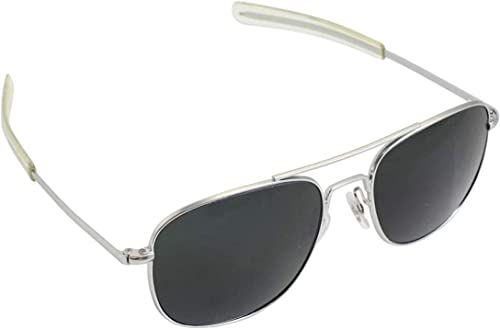 CampCo Humvee Pilot Sunglasses - Polarized Aviator Sunglasses Bayonette, 57mm, Matte Silver Frame, Gray Polarized Lens