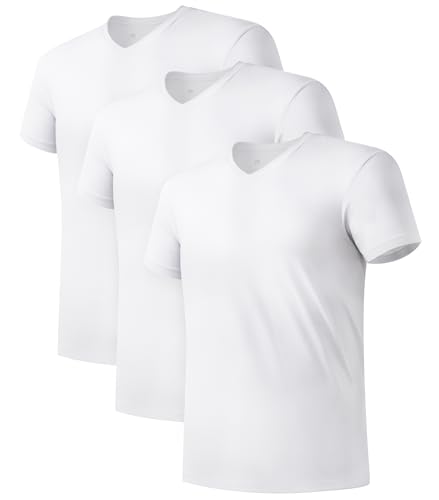 DAVID ARCHY Men's Undershirts Micro Modal Ultra Soft T-Shirts Stretch Moisture-Wicking V-Neck Tees for Men, 3-Pack (L, White)