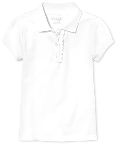 The Children's Place girls Short Sleeve Ruffle Pique School Uniform Polo Shirt, White, Small US