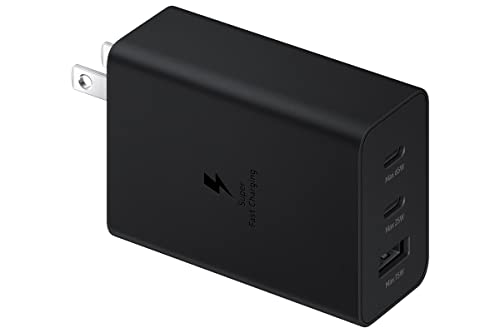 SAMSUNG 3-Port Super Fast Charging Wall Charger, 1x USB-C 65W, 1x USB-C 25W, 1x USB-A 15W, Max capacity 65W (Cable not included), Black, US version