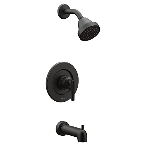 Moen Gibson Matte Black Pressure Balancing Eco-Performance Modern Tub and Shower Trim, Featuring Single Function Shower Head, Shower Handle, and Tub Spout (Posi-Temp Valve Required), T2903EPBL