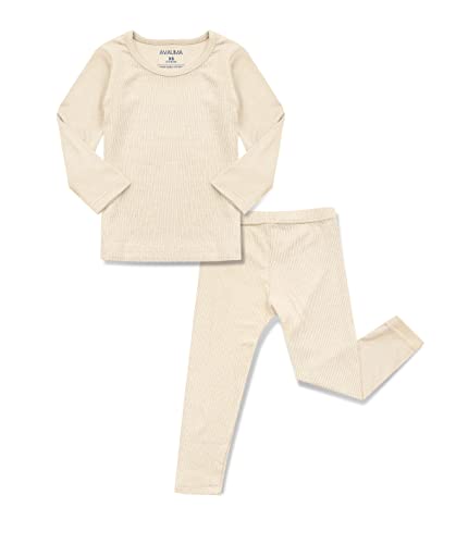 AVAUMA Baby Boys Girls Pajama Set Kids Toddler Snug fit Ribbed Sleepwear pjs for Daily Life Style (XL/Beige(L))