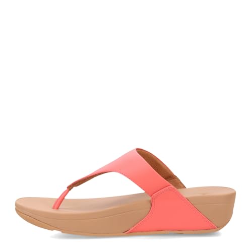 FitFlop Women's Lulu Leather Toepost Wedge Sandal, Rosy Coral, 7