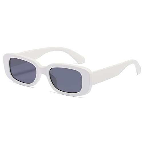 kimorn Rectangle Sunglasses for Women Men Trendy Retro Fashion Sun Glasses 90’s Vintage Square Frame K1200 (White Frame Grey Lens, 65)