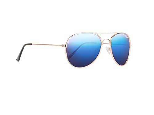 NECTAR Classic Polarized Sunglasses for Men and Women - 100% UV Protection - Gold Metal Frames and Blue Lenses - the Kittyhawk