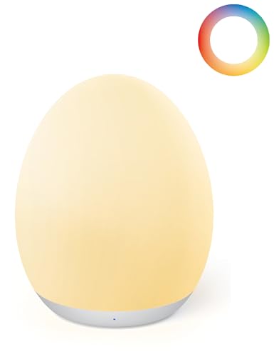 JolyWell Night Light for Kids, Egg Light for Nursery with 7 RGB Colors Changeable & Stepless Dimming, Rechargeable Tap Light with 1h Timer & Touch Control, Portable Night Light for Babies BPA Free