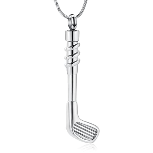 Golf Clubs Cremation Jewelry for Ashes,Funeral Keepsake Urn Pendant Ashes Holder Stainless Steel Memorial Urn Necklace for Women Men(Sliver)