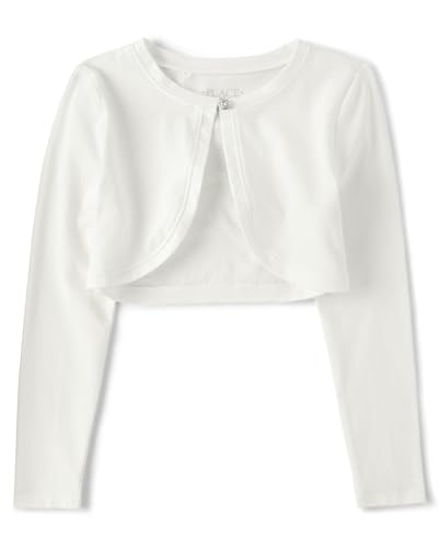 The Children's Place Girls' Long Sleeve Shrug Cardigan, White, Large (10/12)