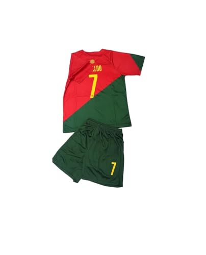 Youth Soccer Fan Jersey Portugal No 7 Sports Jersey Shirt Free Shorts (8-9Years) Red