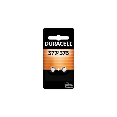 Duracell 376/377 Silver Oxide Button Battery, 2 Count Pack, 376/377 1.5 Volt Battery, Long-Lasting for Watches, Medical Devices, Calculators, and More