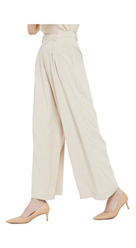 Tronjori Women High Waist Casual Wide Leg Long Palazzo Pants Trousers Regular Size(XS,Summer Beige)