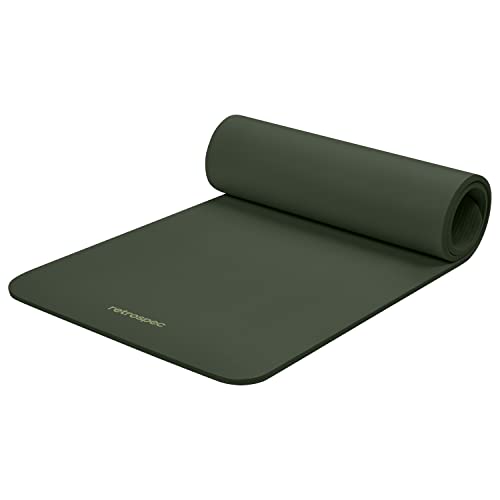 Retrospec Solana Yoga Mat 1/2' Thick w/Nylon Strap for Men & Women - Non Slip Excercise Mat for Yoga, Pilates, Stretching, Floor & Fitness Workouts, Wild Spruce