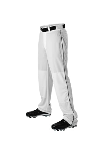 Alleson Athletic Boys Youth Baseball Pants with Braid, White/Dark Green, Large