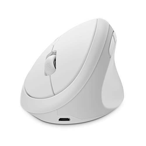 CHUYI Ergonomic Wireless Mouse, Vertical Rechargeable Wireless Mouse, 400mAh 800/1200/1600 DPI Portable Optical Cordless Mouse for PC Computer Laptop Office for Small Middle Right Hand (White)
