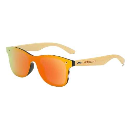 ROLU Wooden Sunglasses for Men and Women - UV Protection, Mirrored Lenses, Ultra Light Bamboo Frame - The Vibrant Adventurer