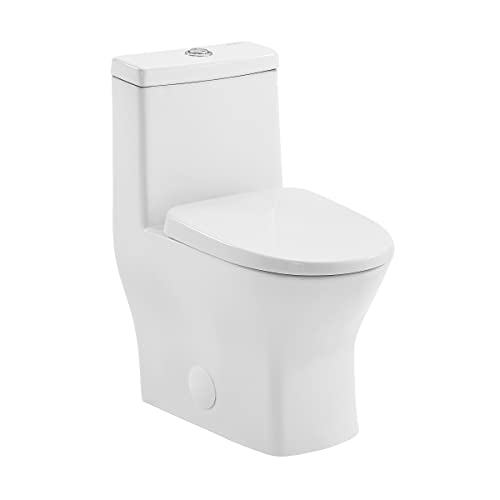 Swiss Madison SM-1T257 Sublime II Compact 24' Length One Piece Toilet Dual Flush 1.1/1.6 GPF with Side Holes, Glossy White