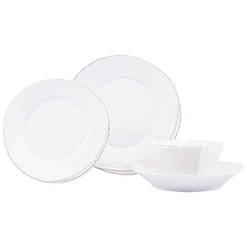 Vietri Lastra White 4-Pc Place Setting, Dinnerware Set - Cereal/Pasta Bowls, Salad/Dinner Plates