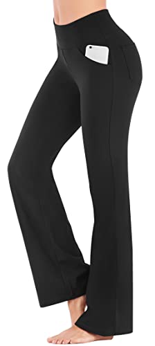 IUGA Women's Bootcut Yoga Pants with Pockets for High Waist, 4 Pockets, Black, S