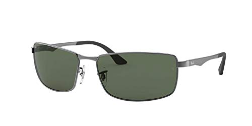Ray-Ban Men's RB3498 Rectangular Sunglasses, Gunmetal/Green, 61 mm