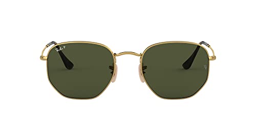 Ray-Ban RB3548N Hexagonal Flat Lens Sunglasses, Gold/G-15 Green Polarized, 51 mm