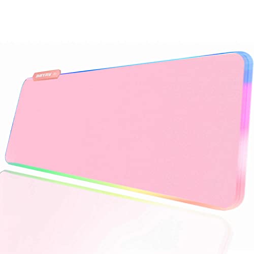 JMIYAV Pink RGB Gaming Mouse Pad 31.5x12 Inch PC XL Large Extended Glowing Led Light Up Desk Pad Non-Slip Rubber Jmiyav Base Computer Mouse Pad Cute Mousepad Mat 31.5x12 Inch Upgrade