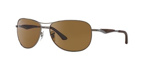 Ray-Ban Men's RB3519 Aviator Sunglasses, Matte Gunmetal/Brown Polarized, 59 mm