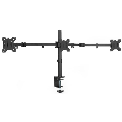 VIVO Triple Monitor Adjustable Desk Mount, Articulating Tri Stand, Holds 3 Screens up to 24 inches, Black, STAND-V003Y