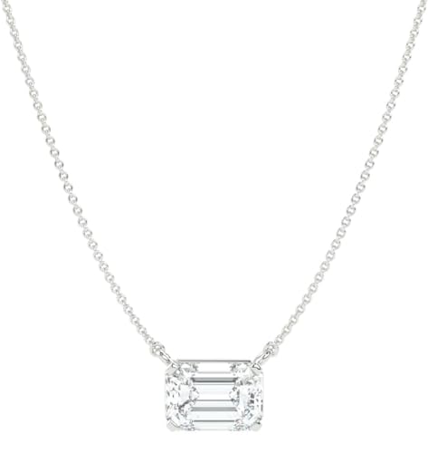 IGI Certified 1.50 Carat White Gold Emerald Cut Lab Grown Diamond Horizontal Solitaire Pendant Necklace for Women I 14k Gold Necklace (G-H, VS1-VS2, cttw) 18 Inch Chain East-West