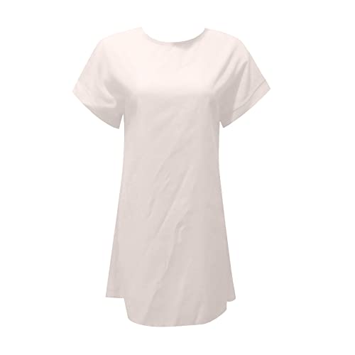 Linen Blouses for Women Summer Womens Summer Linen Dresses 2023 Crewneck Ruffle Sleeve Shirt Mini Dress Solid Color Casual Cute Petite Beach Sundress Linen Bed Skirt