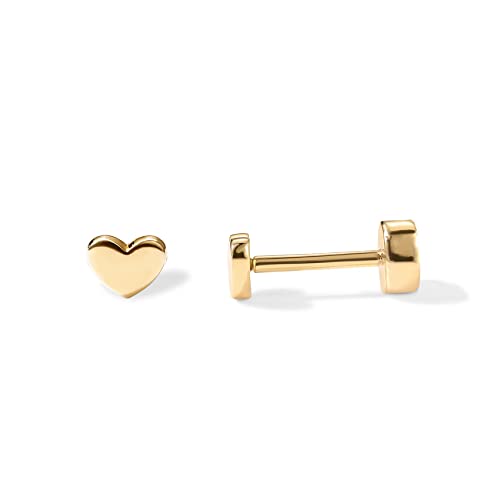 PAVOI 14K Gold Plated 925 Sterling Silver Post Pair of Flat Back Stud Earrings for Women | Heart Cartilage Helix Piercing