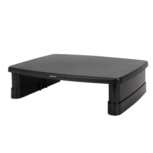 Amazon Basics Rectangular Adjustable Computer Monitor Riser Desk Stand for Reduced Neck Strain - Fits Monitors, Laptops Up to 22lbs, Black