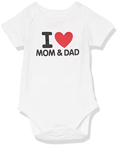 The Children's Place Baby Single Short Sleeve 100% Cotton Bodysuits, I Heart Mom and Dad, 0-3 Months