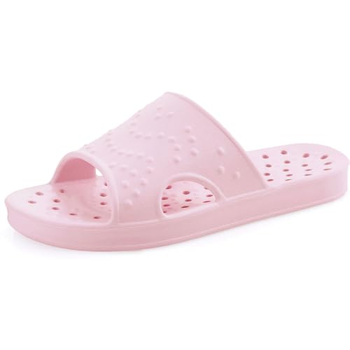 shevalues Shower Shoes for Women with Arch Support Quick Drying Pool Slides Lightweight Beach Sandals with Drain Holes, Pink 8-9 Women / 6.5-7.5 Men