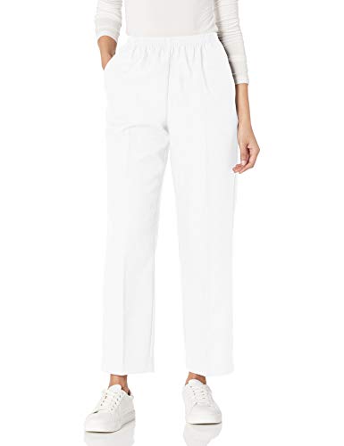 Alfred Dunner Women's All Around Elastic Waist Polyester Pants Poly Proportioned Medium, White, 12 Petite