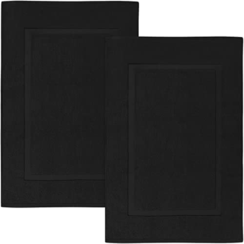 Utopia Towels Cotton Banded Rug, Bath Mats, [Not a Bathroom Rug], 21x34 Inches, 100% Ring Spun Cotton - Highly Absorbent and Machine Washable Shower Bathroom Floor Mat, Black, 2 Pack