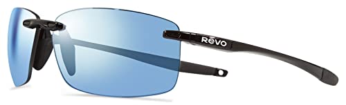 Revo Descend XL: Polarized Filters UV, Large Rimless Rectangle Rectangular Sunglasses, Black Frame with Blue Water Lens (RE 1070XL 01 BL)