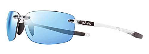 Revo Sunglasses Descend Fold: Polarized Lens with Rimless Foldable Frame, Crystal Frame with Blue Water Lens