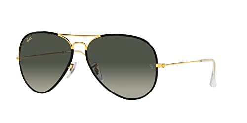 Ray-Ban RB3025JM Classic Full Color Metal Aviator Sunglasses, Black On Legend Gold/Grey Gradient, 58 mm