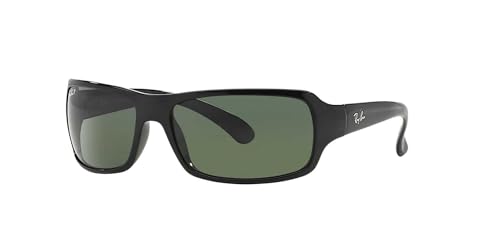 Ray-Ban Men's RB4075 Rectangular Sunglasses, Black/Polarized Dark Green, 61 mm